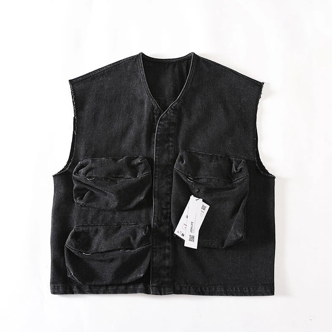 Retro Pocket Workwear Functional Vest Outdoor Men's Vest Waistcoat Versatile Outer Wear