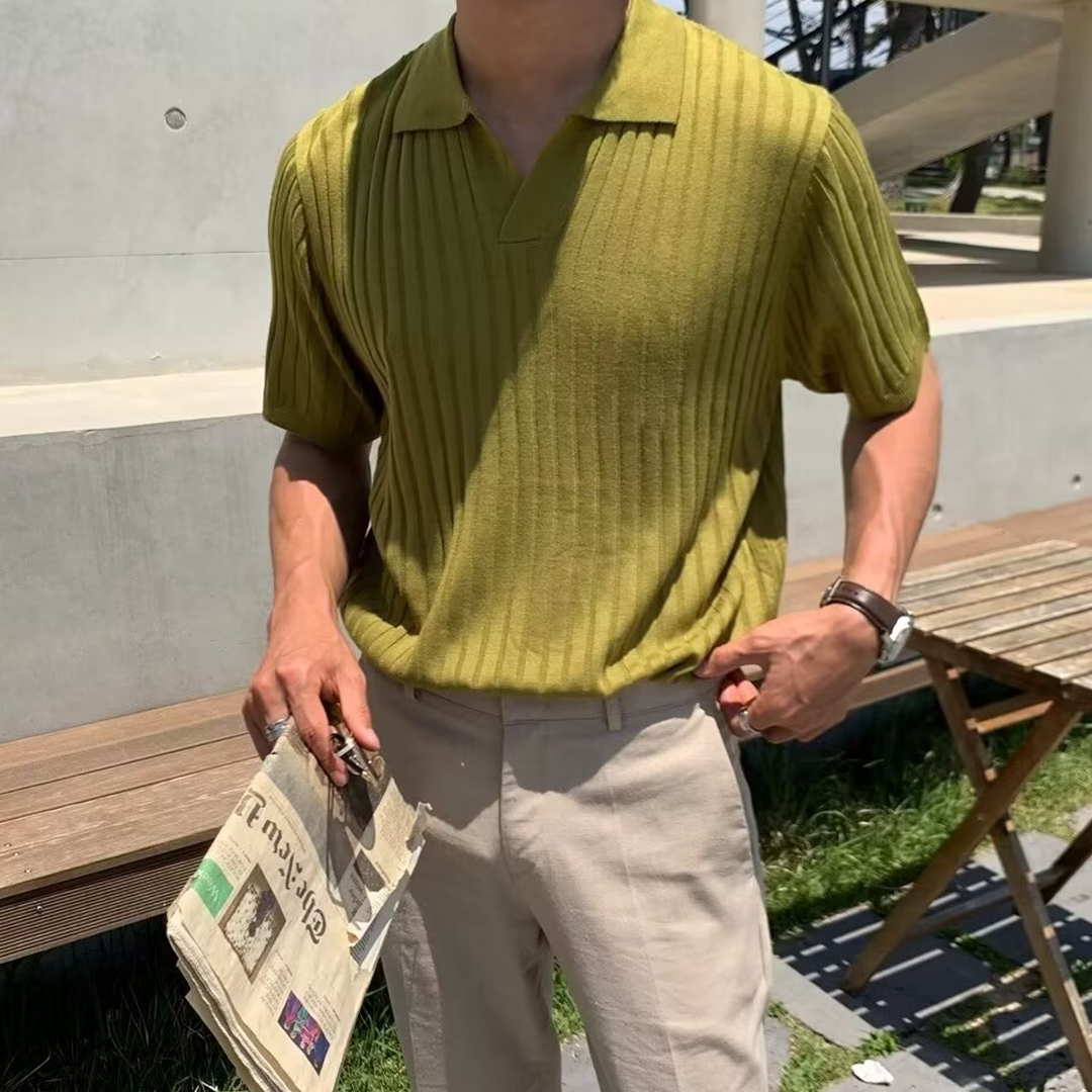 Fashion Casual Lapel Solid Color Polo Shirt Casual Knitted Short Sleev