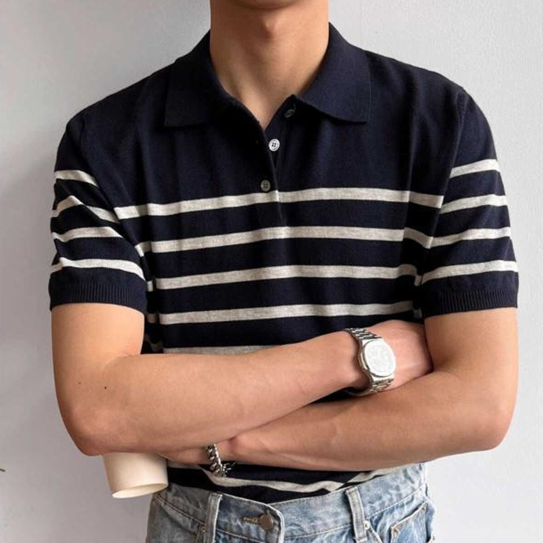 Short-Sleeved Sweater Summer Polo Shirt Men's High-End Lapel British S