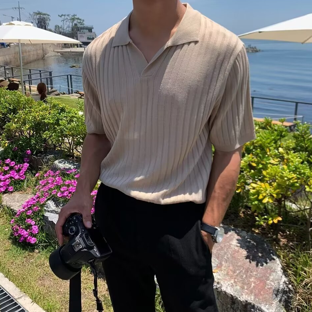 Fashion Casual Lapel Solid Color Polo Shirt Casual Knitted Short Sleev