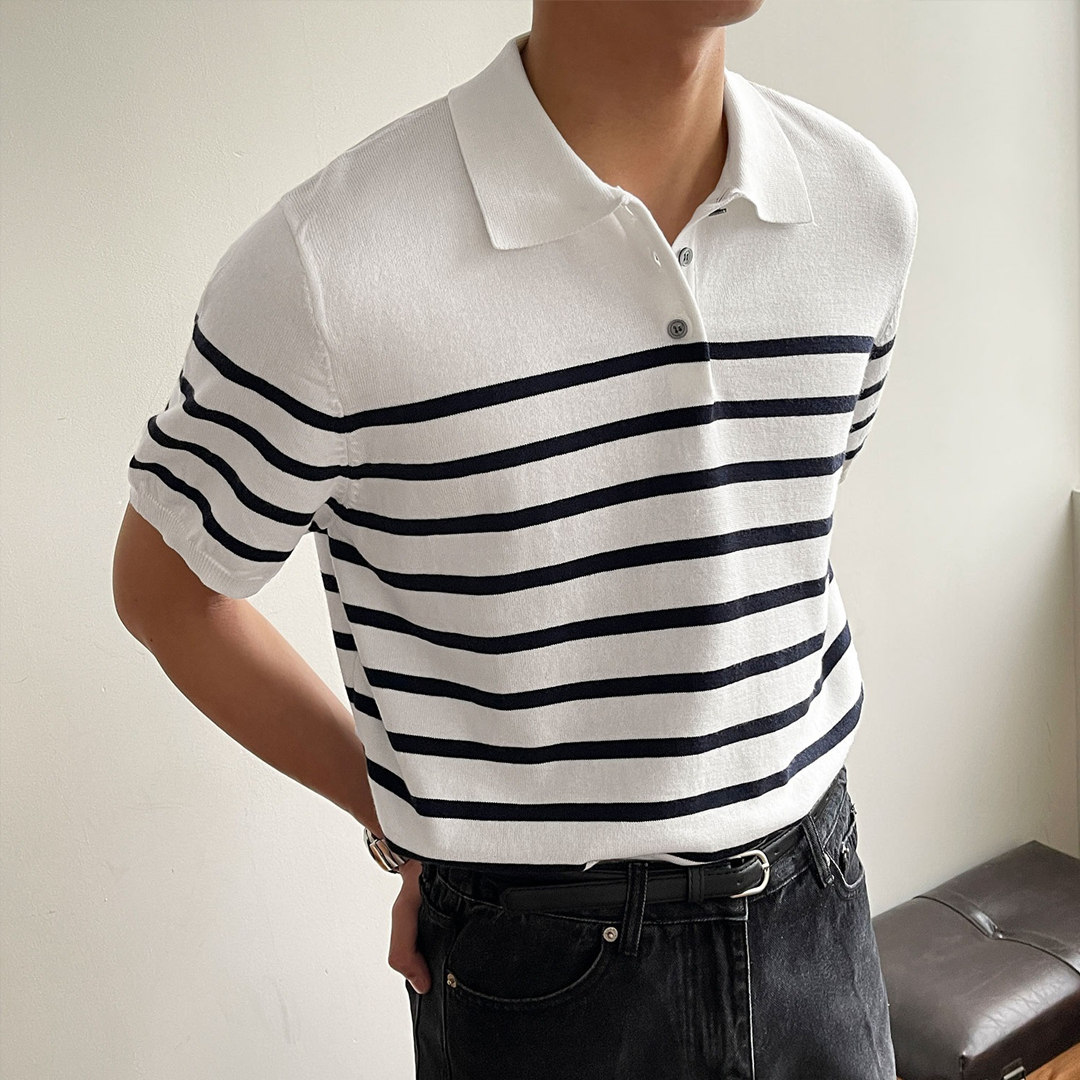 Short-Sleeved Sweater Summer Polo Shirt Men's High-End Lapel British S
