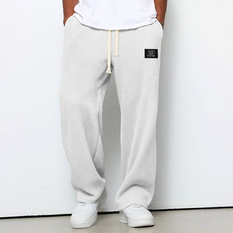 Men’s Waffle Knit Relaxed Fit Straight-Leg Sweatpants, Soft Draping Lounge Joggers, Lightweight Casual Spring-Fall Trousers