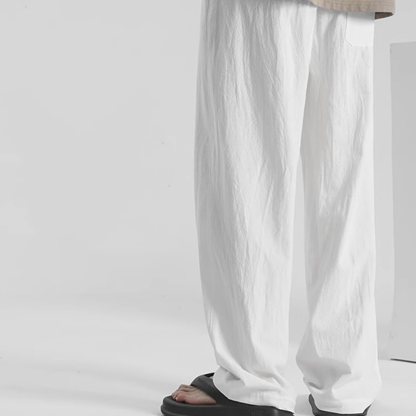 Men's Linen Trousers Summer Casual Pants Loose Drape Straight Pants