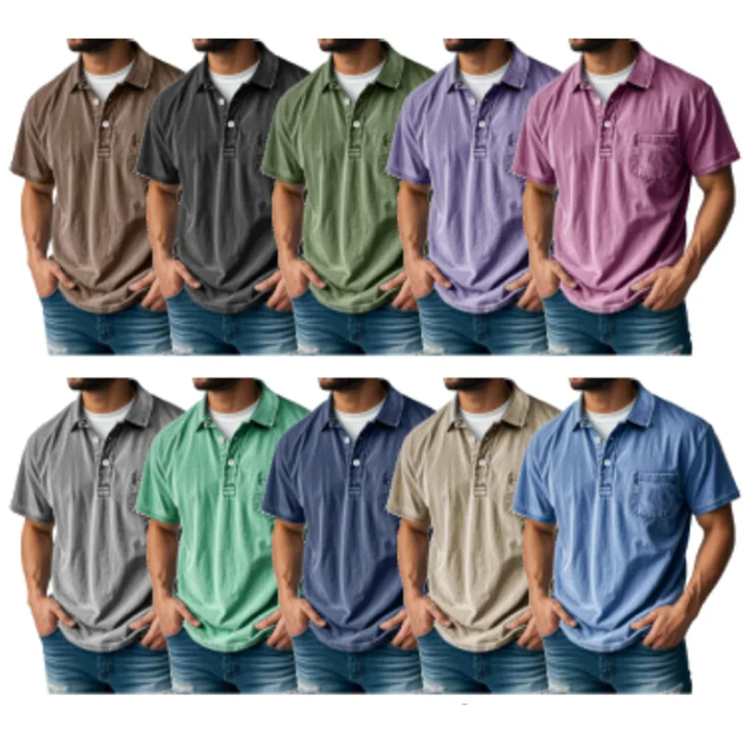 Men's Retro Lapel Button Pocket Casual Short Sleeve POLO Shirt