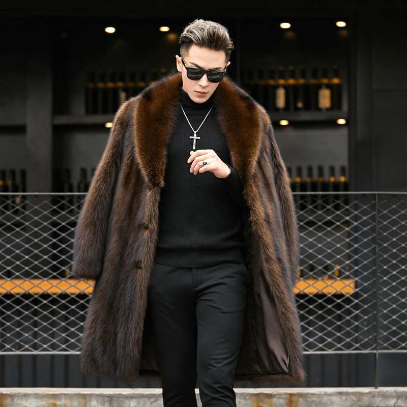Men's Faux Mink Fur Warm Winter Long Coats Jackets Luxury Parkas Outwear Clothes