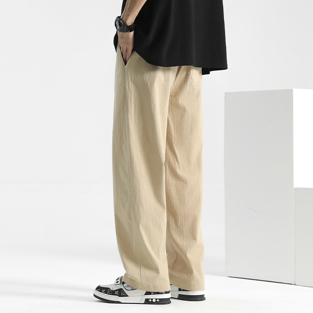 Men's Linen Trousers Summer Casual Pants Loose Drape Straight Pants
