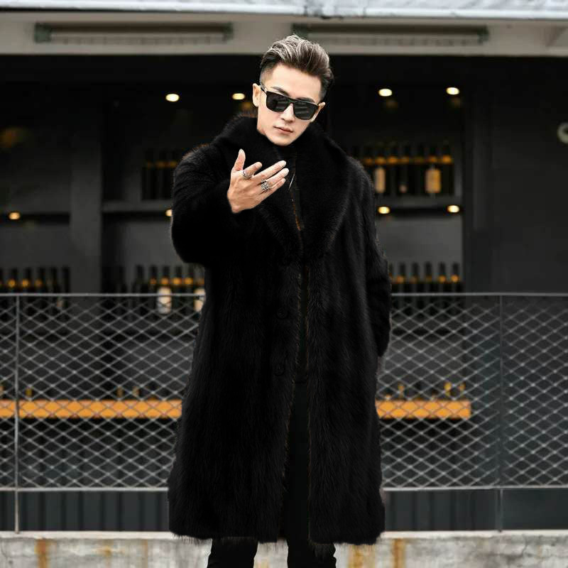 Men's Faux Mink Fur Warm Winter Long Coats Jackets Luxury Parkas Outwear Clothes