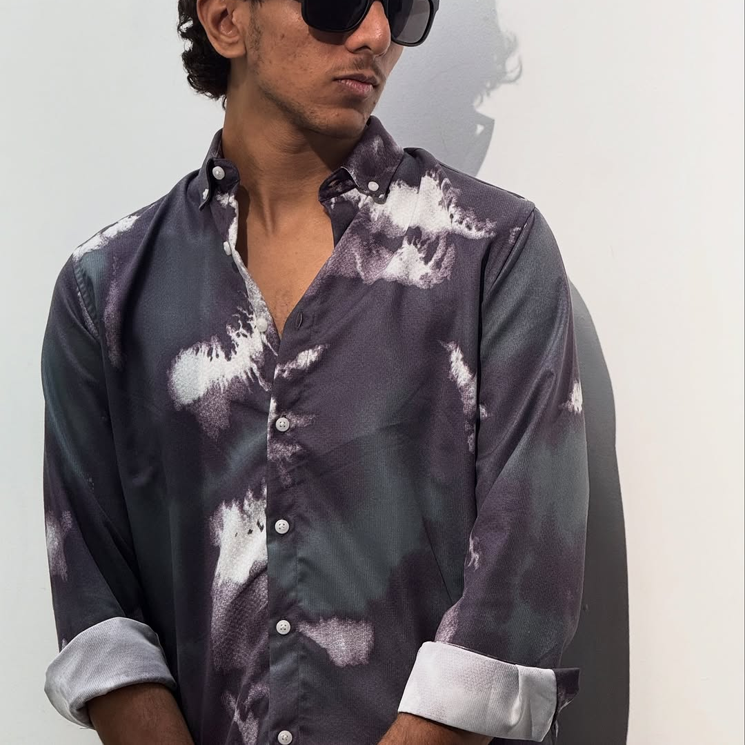 Men's Fashionable Tie-Dye Long-Sleeved Shirt, Casual And Versatile