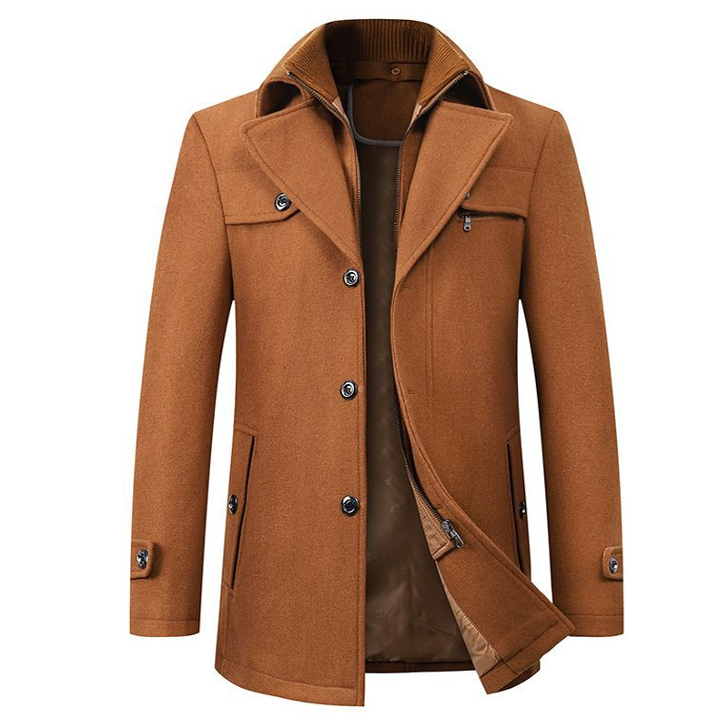 Winter Man Trench Coat Male Long Jacket Slim Fit Overcoat Blends Wool Warm Outerwear Solid Color Windbreaker