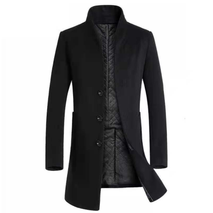 Mens Standing Collar Jacket Winter Warm Long Jacket Coat Casual Overcoat 