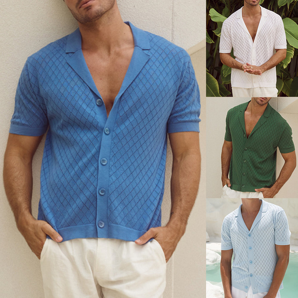 Spring And Summer Men's Breathable European And American Men's Knitted Button Short-Sleeved Shirt