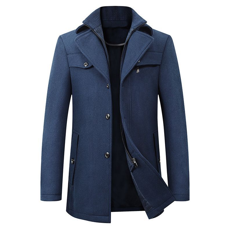 Winter Man Trench Coat Male Long Jacket Slim Fit Overcoat Blends Wool 