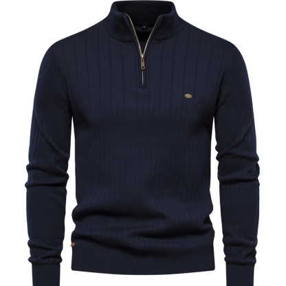 Stand up collar men's sweater  half zip solid color knit sweater casual sweatshirt