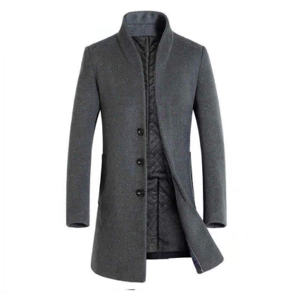 Mens Standing Collar Jacket Winter Warm Long Jacket Coat Casual Overcoat 