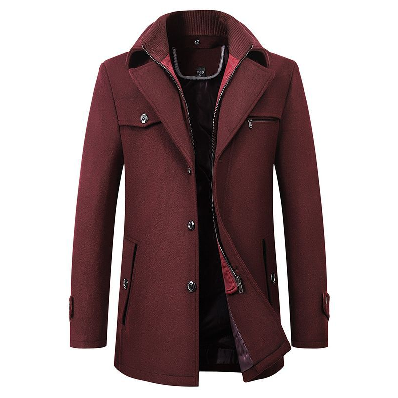 Winter Man Trench Coat Male Long Jacket Slim Fit Overcoat Blends Wool Warm Outerwear Solid Color Windbreaker