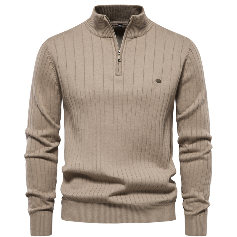 Stand up collar men's sweater half zip solid color knit sweatercasual 