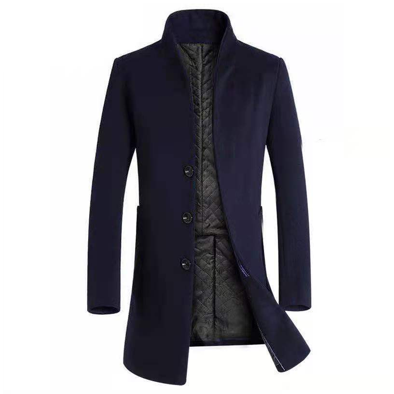 Mens Standing Collar Jacket Winter Warm Long Jacket Coat Casual Overcoat 