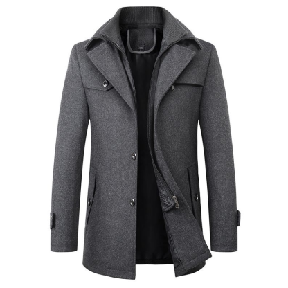 Winter Man Trench Coat Male Long Jacket Slim Fit Overcoat Blends Wool Warm Outerwear Solid Color Windbreaker