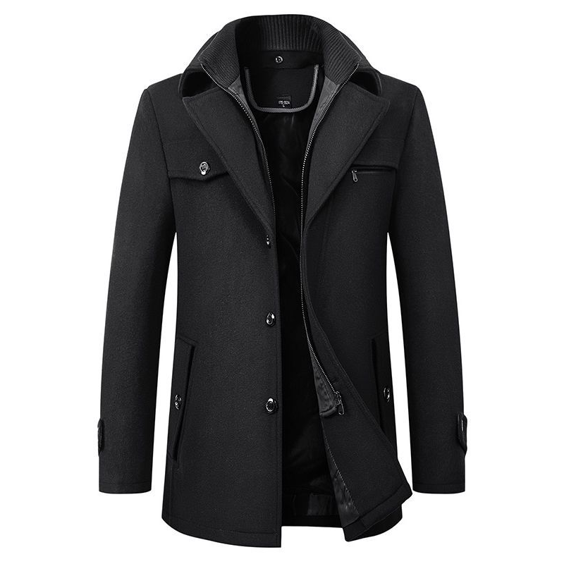 Winter Man Trench Coat Male Long Jacket Slim Fit Overcoat Blends Wool Warm Outerwear Solid Color Windbreaker