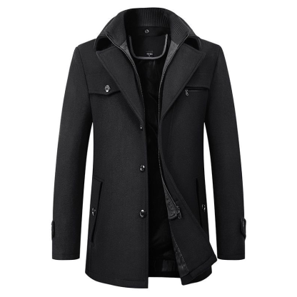 Winter Man Trench Coat Male Long Jacket Slim Fit Overcoat Blends Wool Warm Outerwear Solid Color Windbreaker