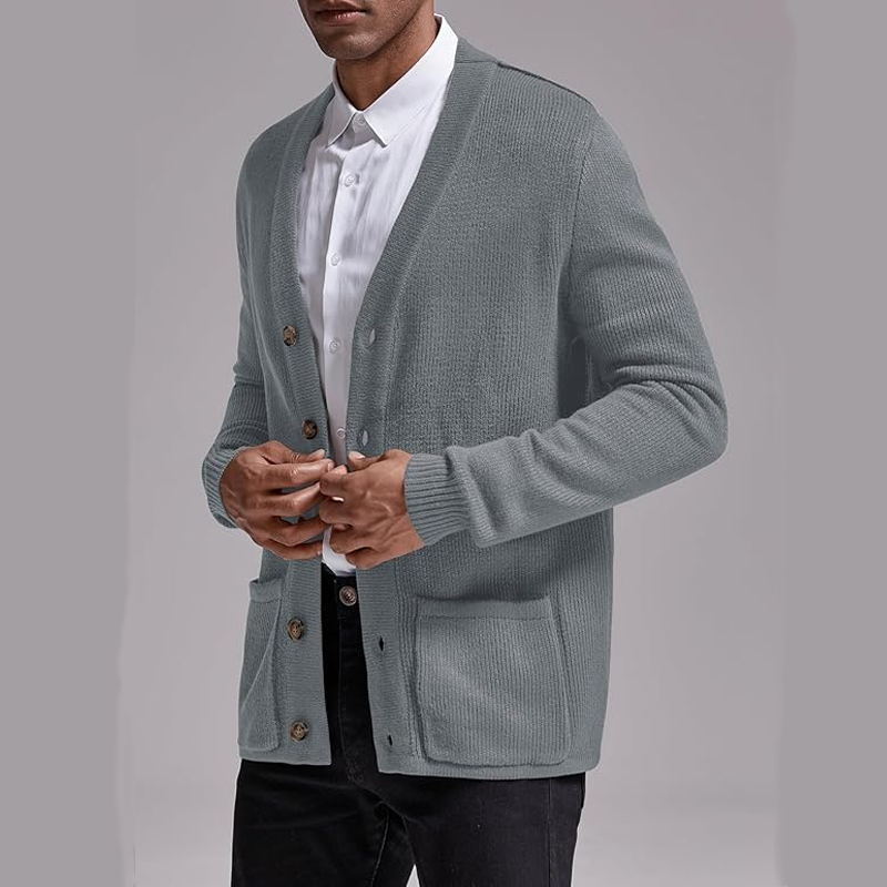 Men's Cardigan Sweater Cable Knit V Neck Casual Button Open Ribbed Swe