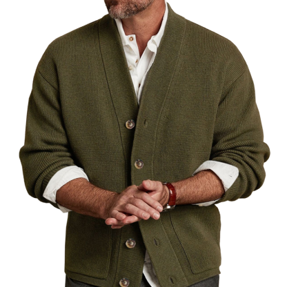 Men's Cardigan Sweater Cable Knit V Neck Casual Button Open Ribbed Sweater with Pockets