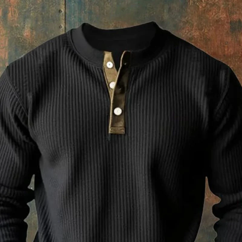 Men's Casual Colorblock Henley Collar Long Sleeve Sweatshirt