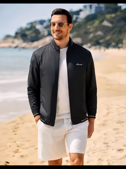 Men's Stand Collar Windproof Lightweight Jacket - Outdoor Casual Coat,Water-Resistant Travel Windbreaker