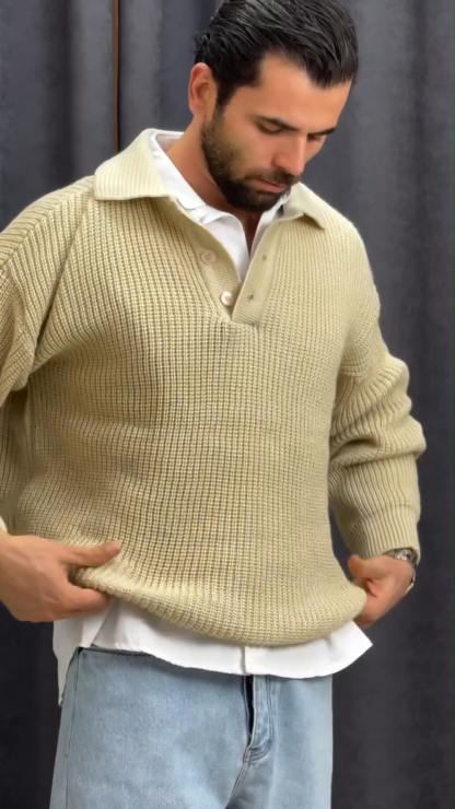 Winter Men's Polo Neck Knit Sweater, Ultra-Soft Polo Sweater, Business Casual Knit, Spandex Stretch Comfort Pullover