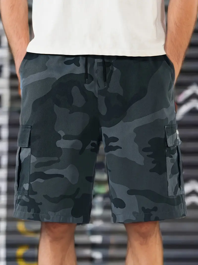 1pc mens camouflage cargo shorts casual outdoor hiking regular fit multi non stretch fabric with polyester blend for outdoor hiking grey camouflage 3