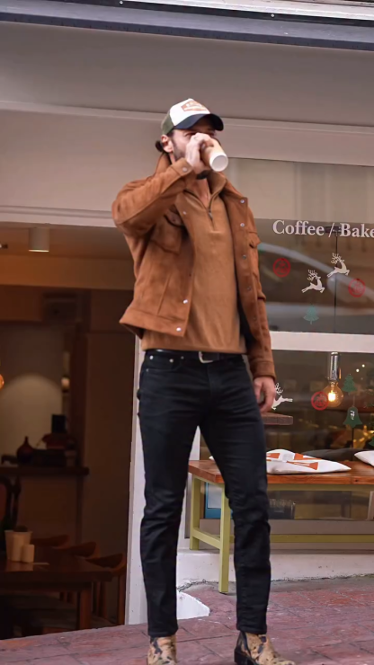 Men's Suede Bomber Jacket, Business Casual Notch Lapel Fall Jacket