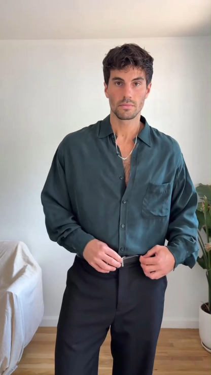 Spring And Autumn Solid Color Silhouette Men's Long Sleeve Shirt