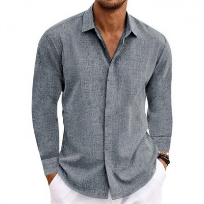 Men's Casual Loose Solid Color Cotton Linen Long Sleeve Shirt
