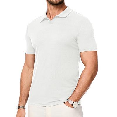 Men's Muscle V Neck Polo Shirts Casual Short Sleeve Slim Fit Ribbed Golf T Shirt Athletic Tee