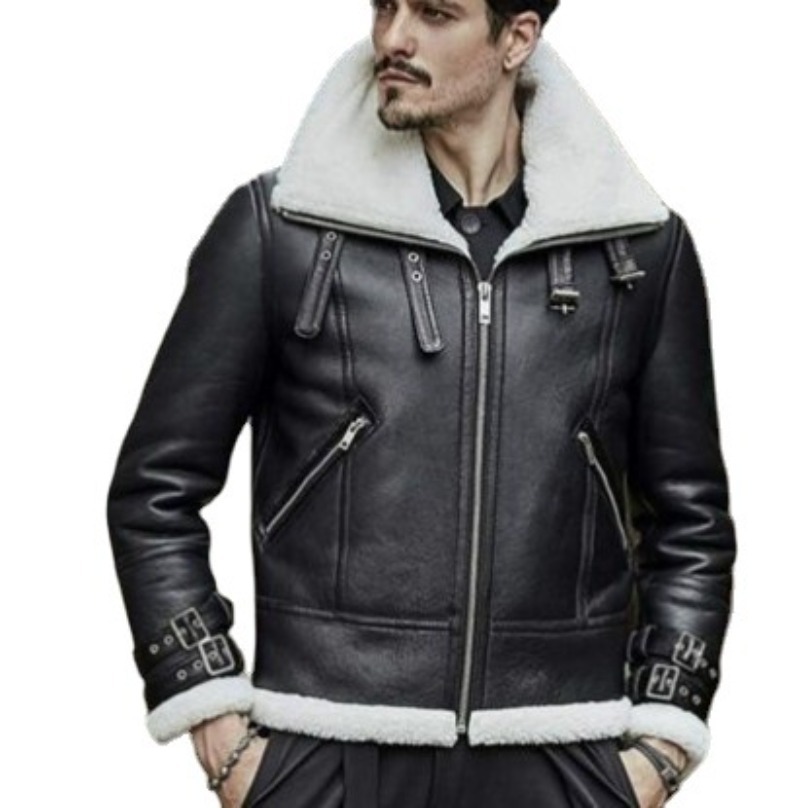 Leather plush one-piece leather buckle zipper digging bag locomotive jacket