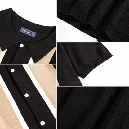 Men's Clothing Lapel Contrast Color T-shirt Single-breasted Cardigan Knitted Autumn and Winter Short Sleeves