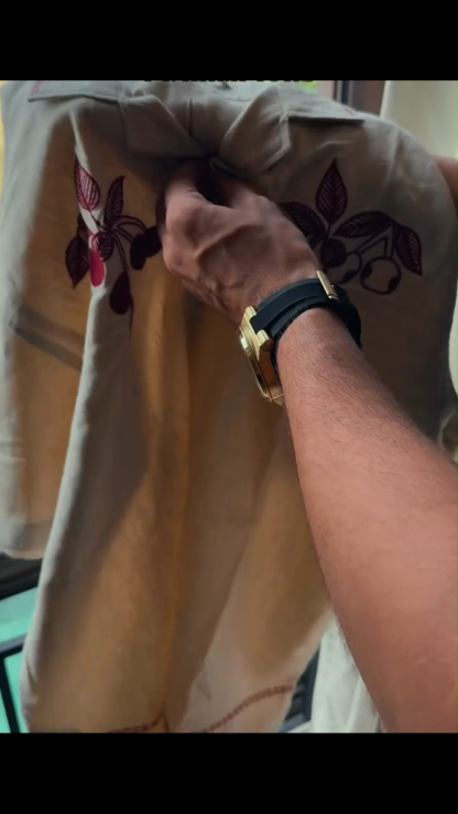 Men's Cherry Embroidery Caribbean Beige Shirt