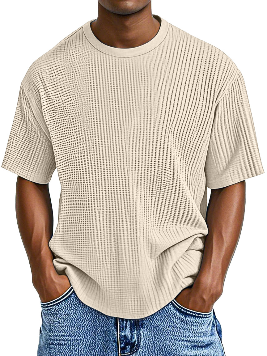 Men's Casual Solid Color Comfortable Waffle Short Sleeve T-shirt