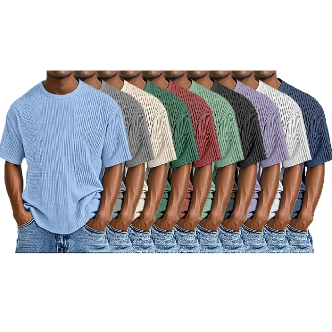 Men's Casual Solid Color Comfortable Waffle Short Sleeve T-shirt