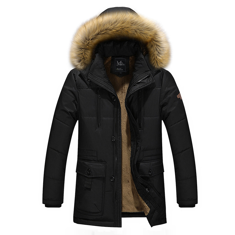 Men Warm Thickening Mens Long Jacket Cotton-Padded Jacket Mens Hooded Coat
