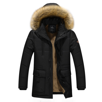 Men Warm Thickening Mens Long Jacket Cotton-Padded Jacket Mens Hooded Coat