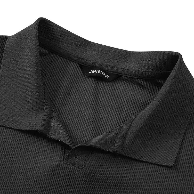 Men's Muscle V Neck Polo Shirts Casual Short Sleeve Slim Fit Ribbed Golf T Shirt Athletic Tee
