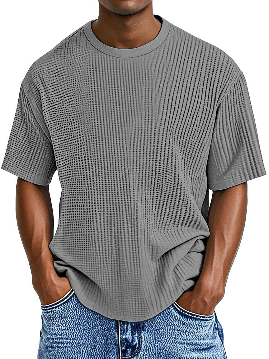 Men's Casual Solid Color Comfortable Waffle Short Sleeve T-shirt