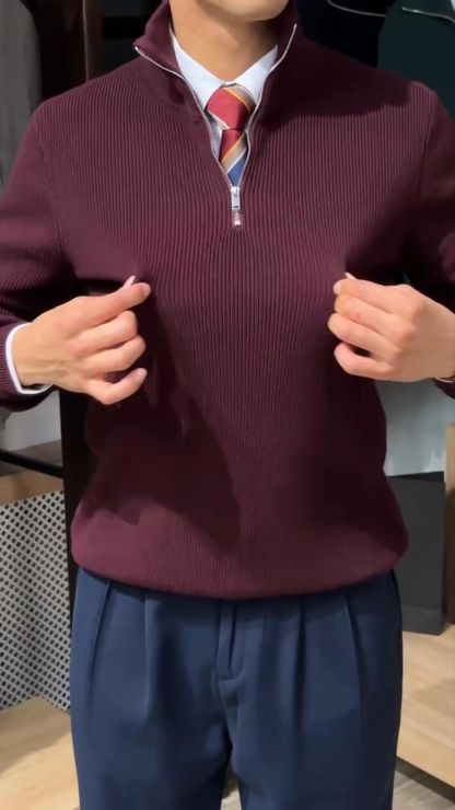 Men's New Thickened Half-High Zipper Collar Men's Warm Winter Sweater