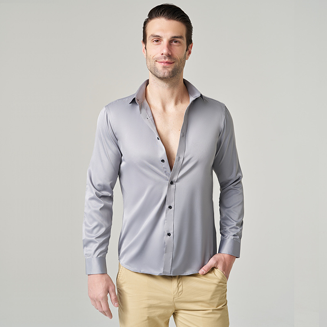 Men's Ice Silk Long-Sleeved Versatile High-End Inner Shirt