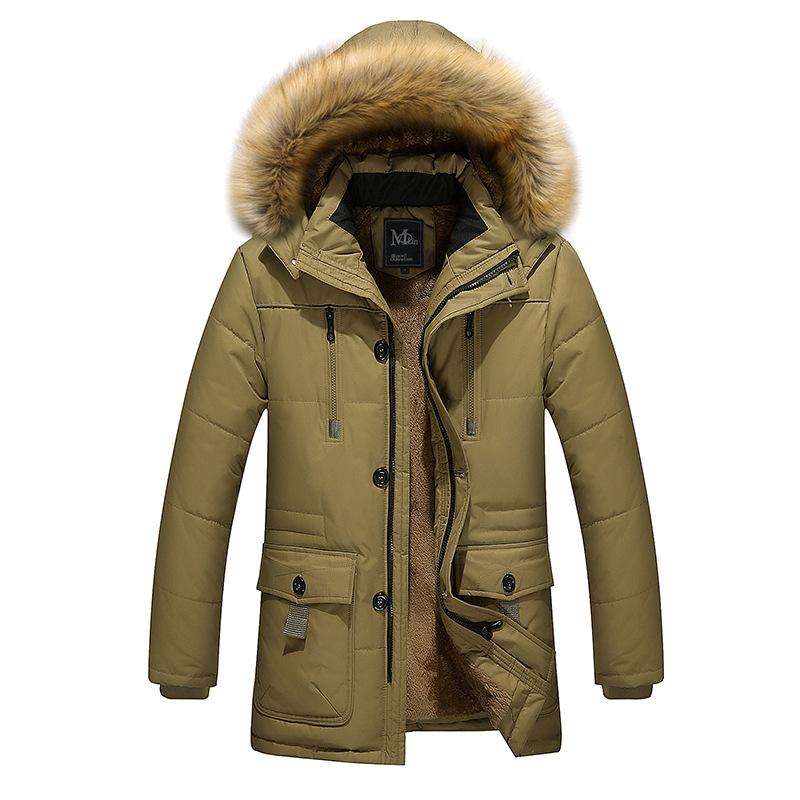 Men Warm Thickening Mens Long Jacket Cotton-Padded Jacket Mens Hooded Coat