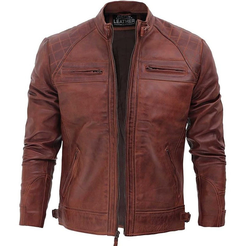 Sheepskin Biker Jacket - Quilted Cafe Racer Zip-Up Biker Jacket for Me