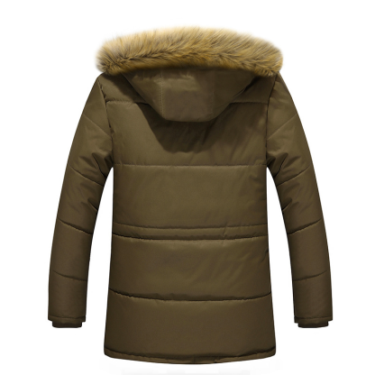 Men Warm Thickening Mens Long Jacket Cotton-Padded Jacket Mens Hooded Coat