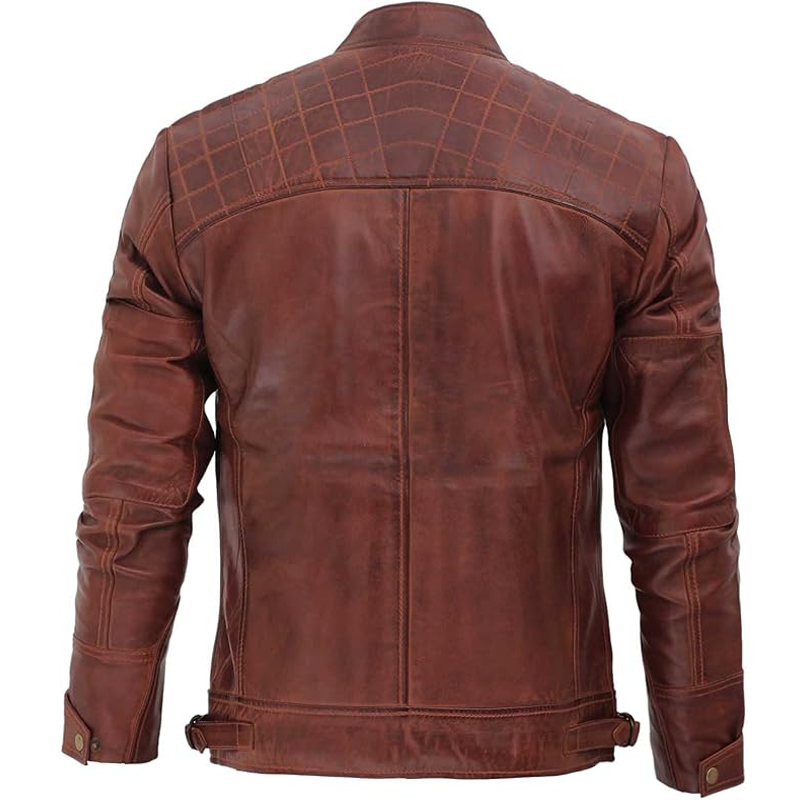 Sheepskin Biker Jacket - Quilted Cafe Racer Zip-Up Biker Jacket for Men