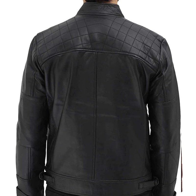 Sheepskin Biker Jacket - Quilted Cafe Racer Zip-Up Biker Jacket for Men